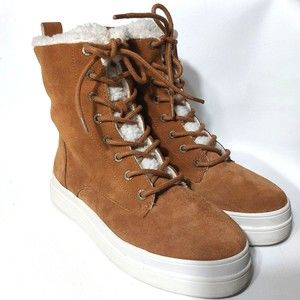 J/Slides NYC Ankle Boots Sneakers Womens 7.5 Torrie Platform Tan Cognac Suede